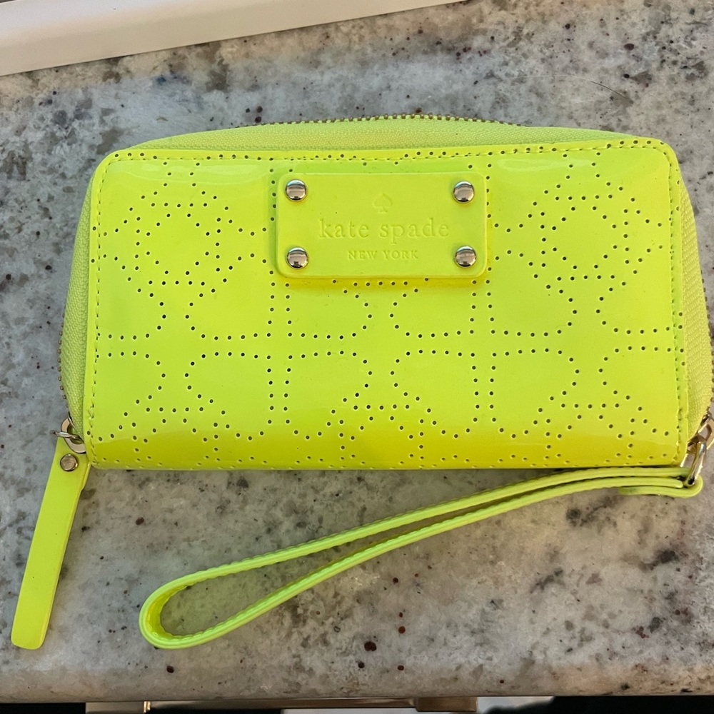 Kate spade neon yellow zip wallet